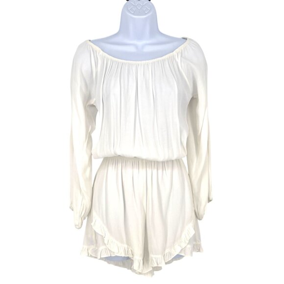 Fraiche By J White Off-Shoulder Ruffle Hem Romper Size Small - Picture 1 of 13